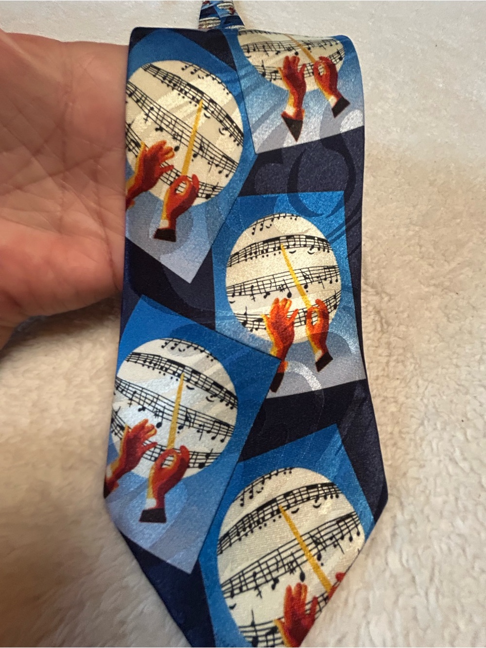 🎁3 for $30 - Novelty Music Conductor's Tie in Blue with Sheet Music Motif